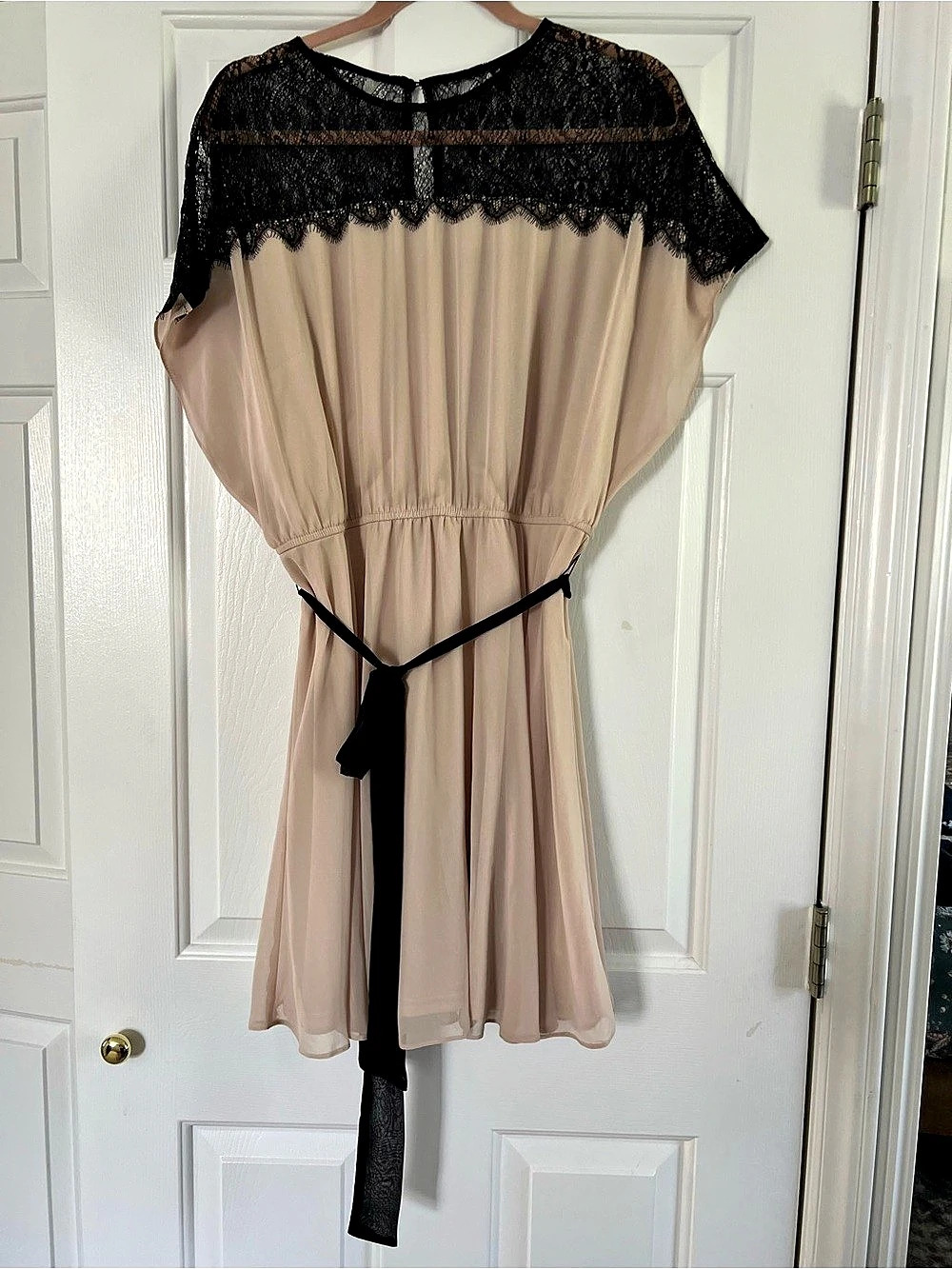 ASOS Lace Overlay Mini Dress in Tan & Black Size 14 NWT holiday cocktail